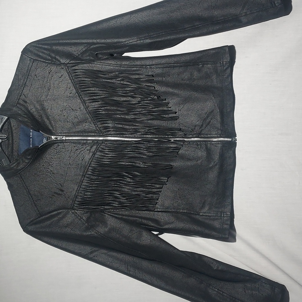 American‎ Eagle faux leather fringe jacket women's size medium